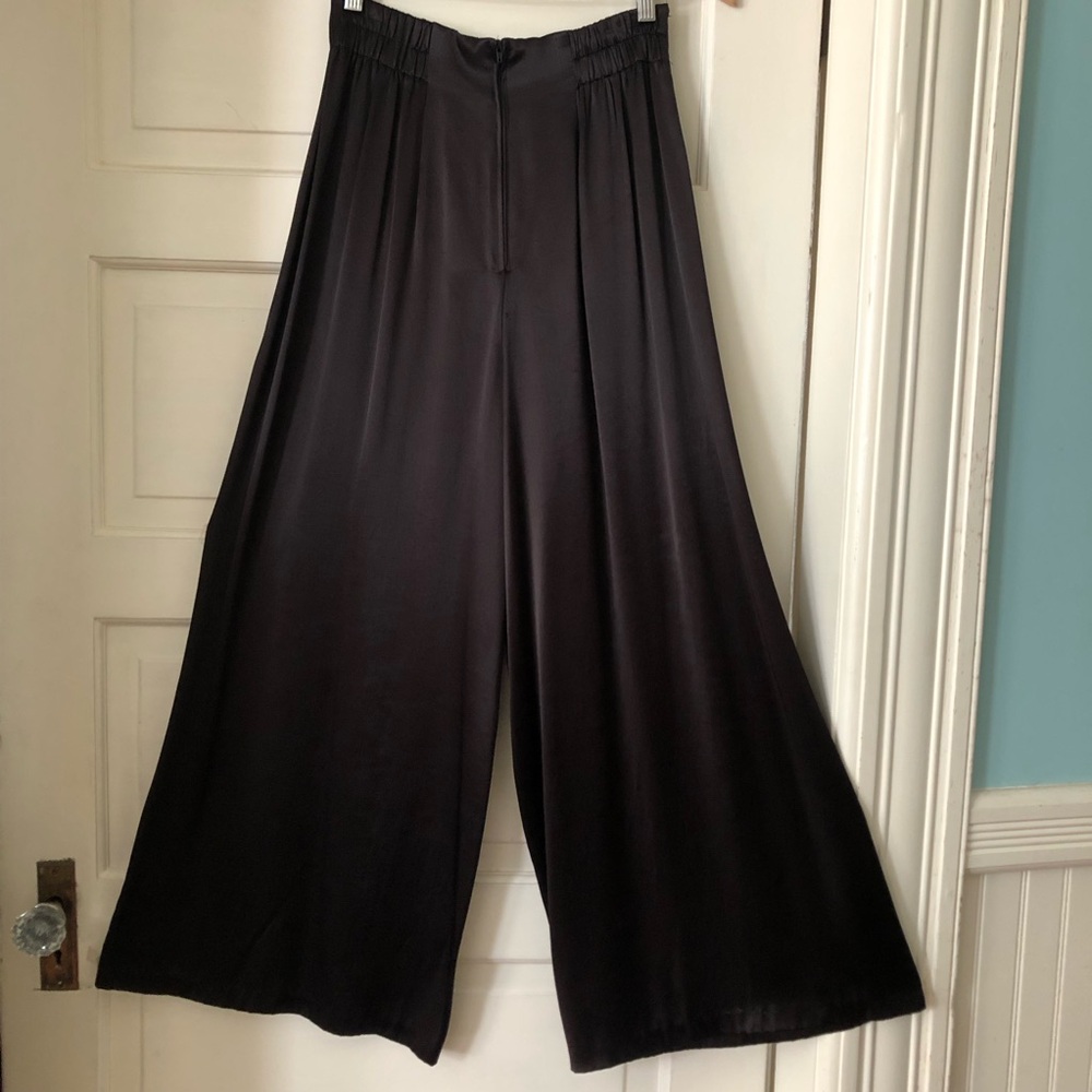 Black satin wide leg pants